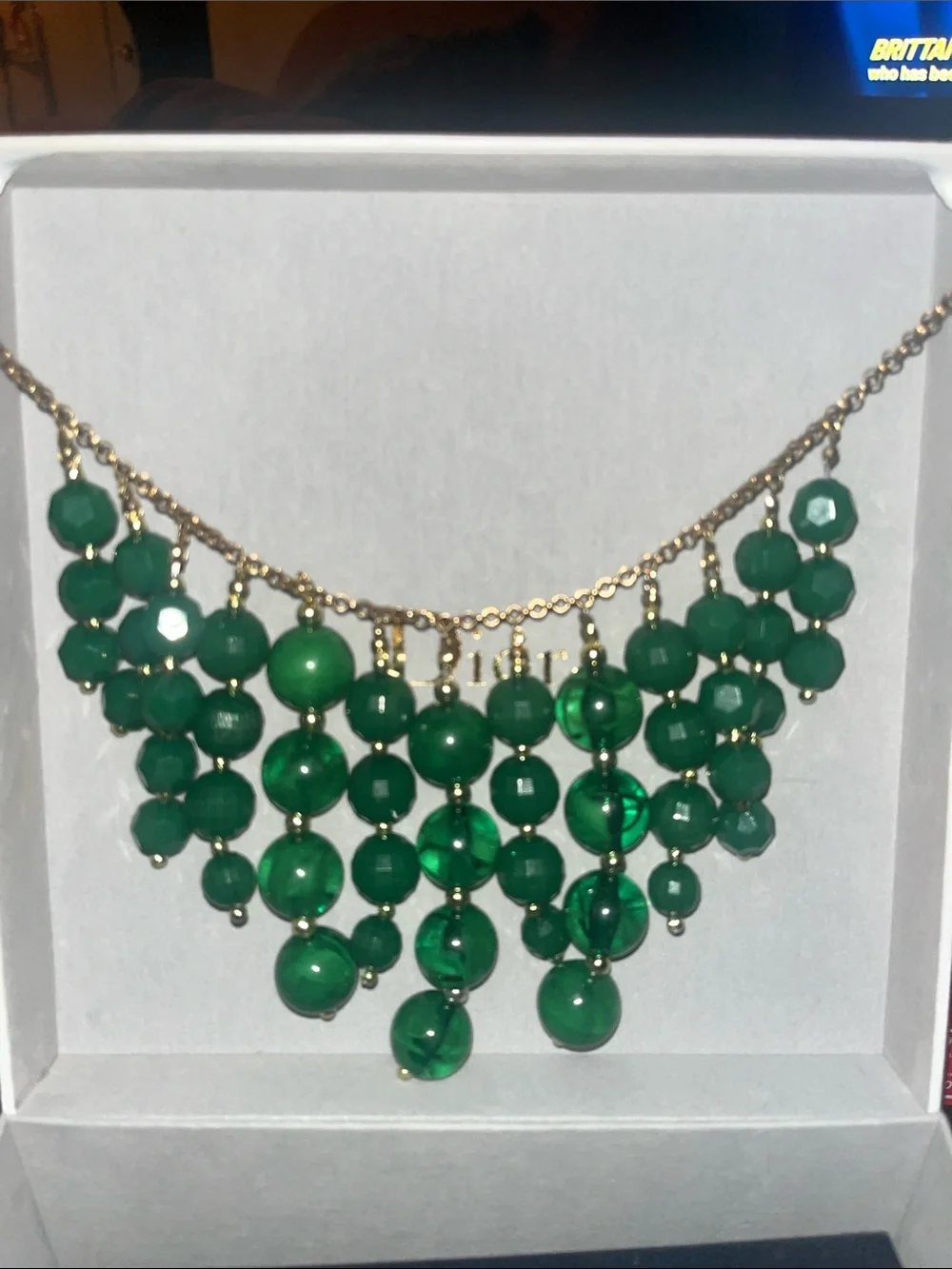 New Statement Green Beaded Bib Necklace - with matching earrings